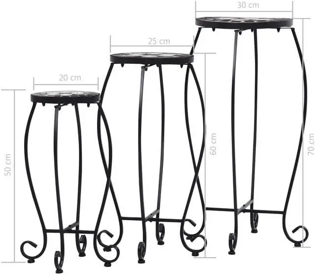 Alt view image 7 of 15 - vidaXL Table 3 Pcs Flower Pot Stand for Living Room Black and White Ceramic