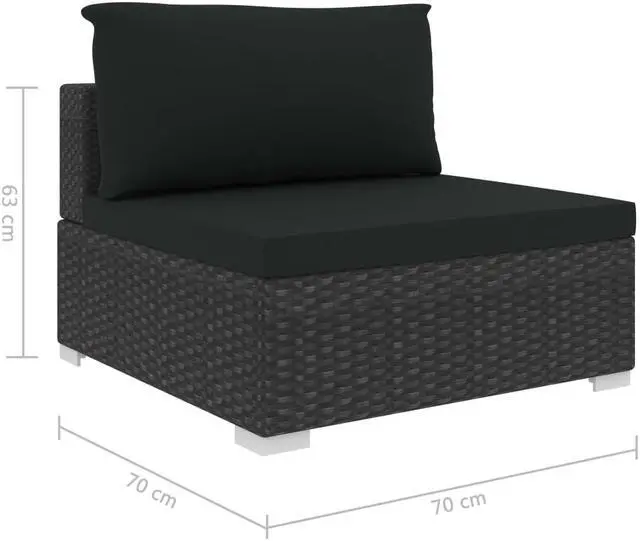 Alt view image 4 of 7 - vidaXL Patio Sofa 11 Piece Conversation Set with Cushions Poly Rattan Black