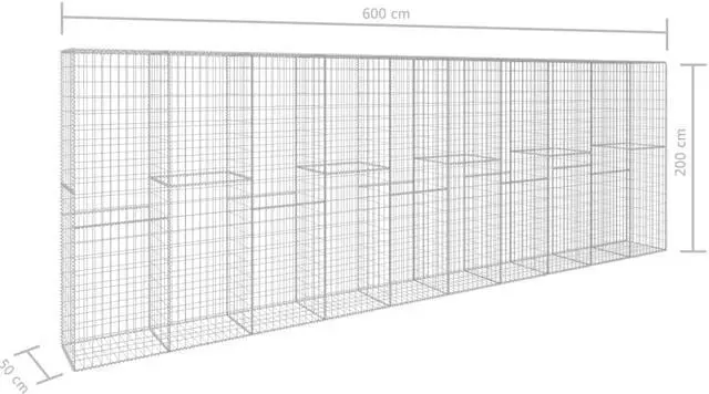 Alt view image 4 of 7 - vidaXL Gabion Wall Gabion Cage with Cover Galvanized Steel 236.2"x19.7"x78.7"