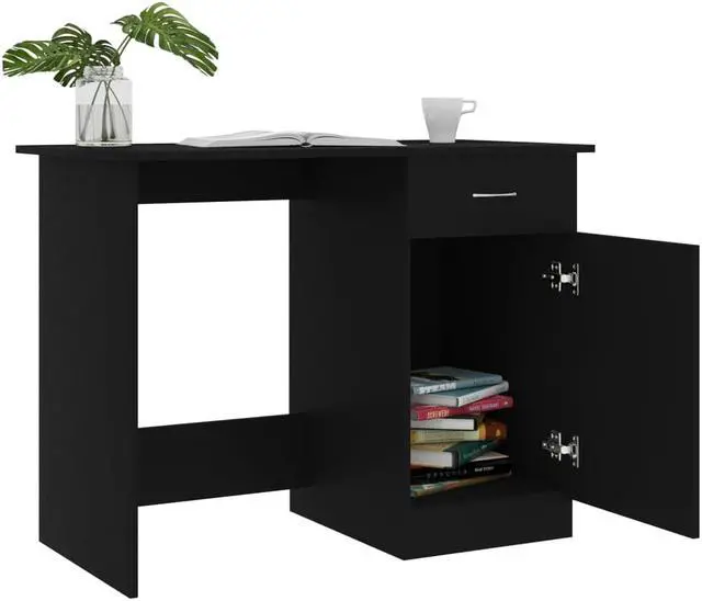 Alt view image 2 of 13 - vidaXL Desk Black Engineered Wood Study Office Work Station Writing Table