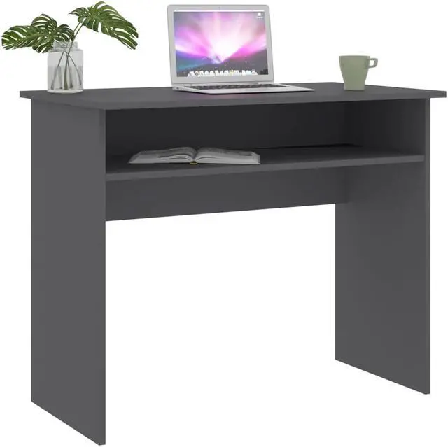 Alt view image 2 of 11 - vidaXL Desk Computer Desk Home Office Desk with Shelf Gray Engineered Wood