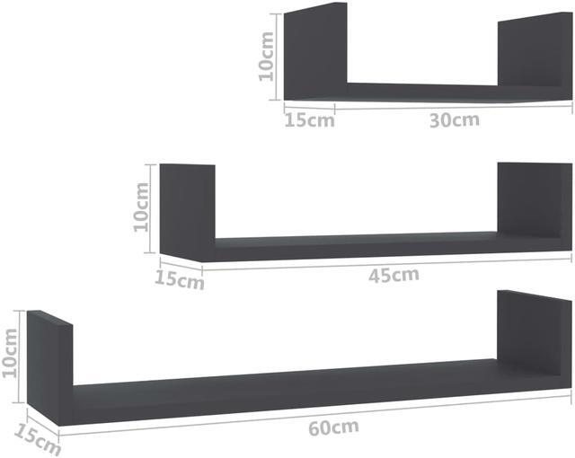 Alt view image 5 of 13 - vidaXL Wall Shelf Floating Wall Mounted Shelf Rack 3 Pcs Gray Engineered Wood