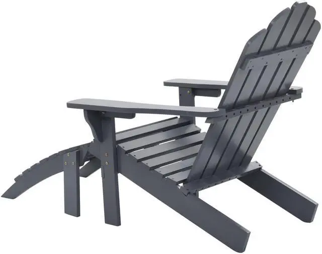 Alt view image 3 of 16 - vidaXL Patio Chair Patio Adirondack Chair with Detachable Ottoman Wood Gray