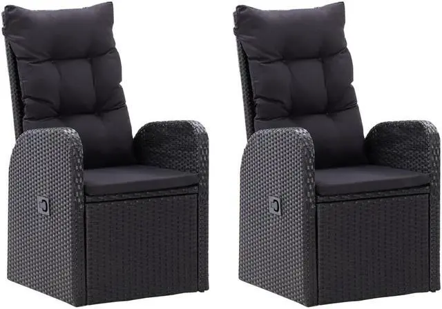Main image of vidaXL 2x Reclining Patio Chairs with Cushions Poly Rattan Black Meal Seating