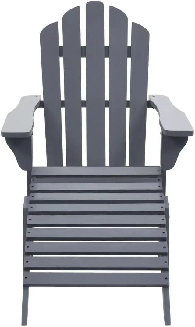 Alt view image 5 of 16 - vidaXL Patio Chair Patio Adirondack Chair with Detachable Ottoman Wood Gray