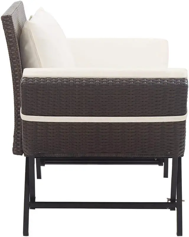 Alt view image 6 of 15 - vidaXL Patio Bench with Adjustable Armrest and Cushions Brown Poly Rattan