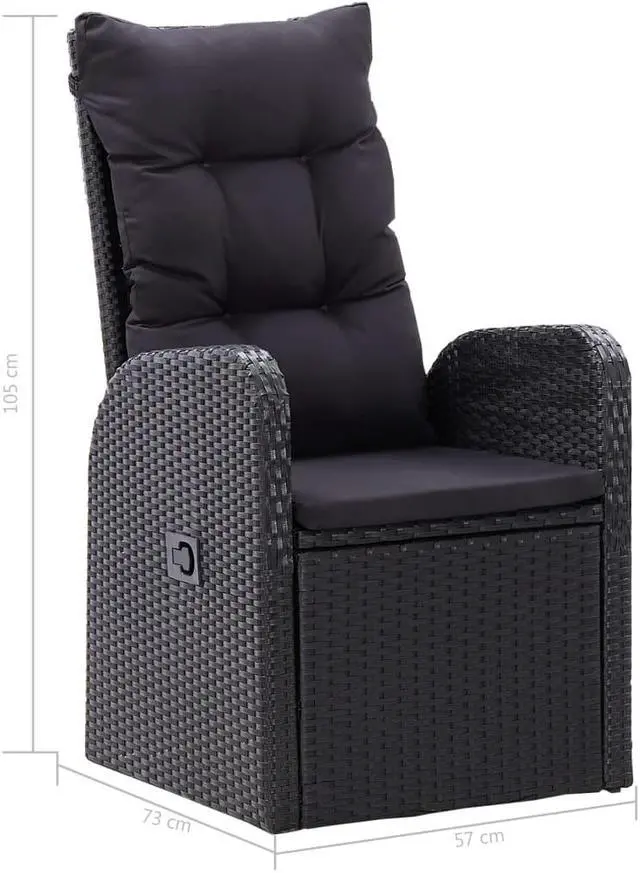 Alt view image 7 of 19 - vidaXL 2x Reclining Patio Chairs with Cushions Poly Rattan Black Meal Seating