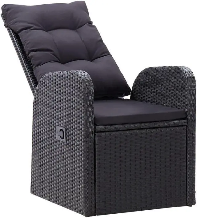 Alt view image 5 of 19 - vidaXL 2x Reclining Patio Chairs with Cushions Poly Rattan Black Meal Seating