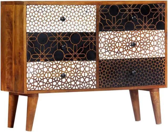 Alt view image 4 of 16 - vidaXL Sideboard with Printed Pattern Drawer Cupboard Cabinet Solid Wood Mango