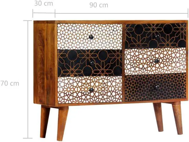 Alt view image 6 of 16 - vidaXL Sideboard with Printed Pattern Drawer Cupboard Cabinet Solid Wood Mango