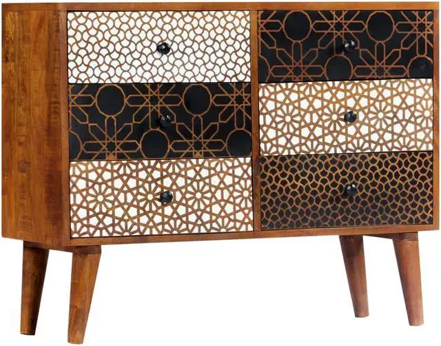 Alt view image 5 of 16 - vidaXL Sideboard with Printed Pattern Drawer Cupboard Cabinet Solid Wood Mango