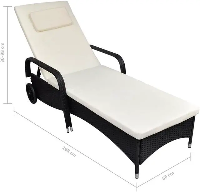 Alt view image 4 of 15 - vidaXL Patio Lounge Chair Sunlounger Sunbed with Cushion Black Poly Rattan