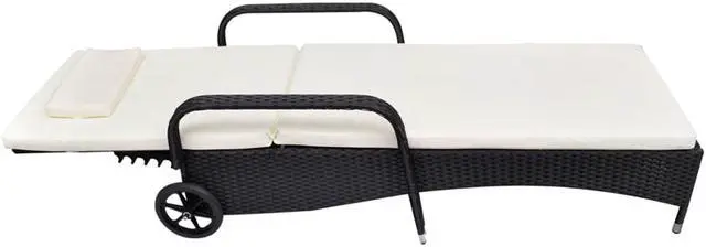 Alt view image 3 of 15 - vidaXL Patio Lounge Chair Sunlounger Sunbed with Cushion Black Poly Rattan
