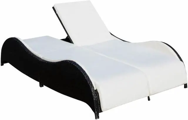 Alt view image 2 of 7 - vidaXL Patio Lounge Chairs Sunbed Sunlounger with Cushion Poly Rattan Black