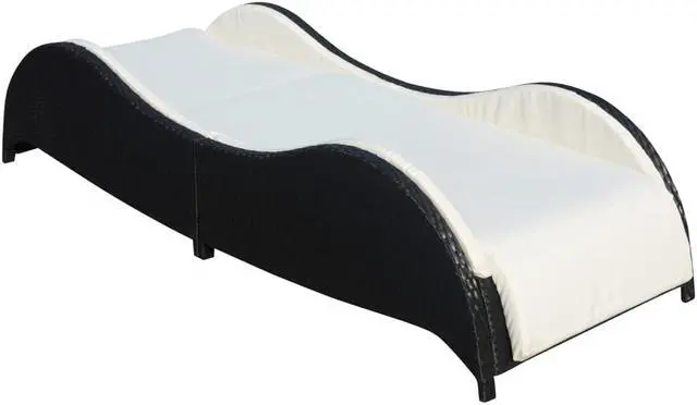 Alt view image 2 of 15 - vidaXL Patio Lounge Chair Outdoor Chaise Lounge with Cushion Poly Rattan Black