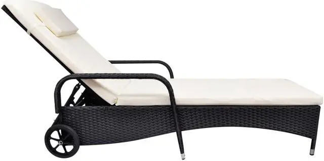 Alt view image 2 of 15 - vidaXL Patio Lounge Chair Sunlounger Sunbed with Cushion Black Poly Rattan