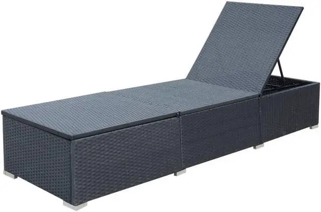Alt view image 5 of 16 - vidaXL Patio Lounge Chair Outdoor Chaise Lounge with Cushion Poly Rattan Black