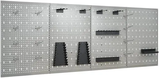 Main image of vidaXL Peg Boards Tool Holder Metal Pegboard Wall for Workbench 4 Pcs Steel