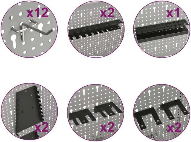 Alt view image 6 of 20 - vidaXL Peg Boards Tool Holder Metal Pegboard Wall for Workbench 4 Pcs Steel