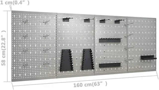 Alt view image 7 of 20 - vidaXL Peg Boards Tool Holder Metal Pegboard Wall for Workbench 4 Pcs Steel