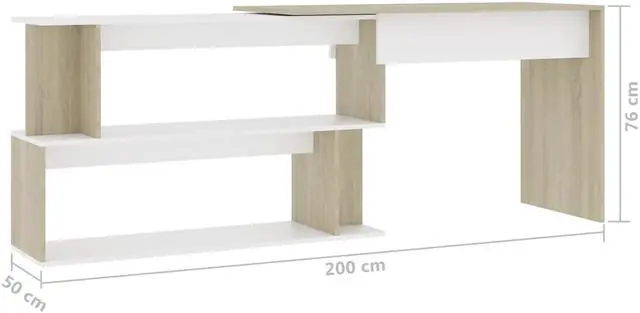 Alt view image 6 of 7 - vidaXL Corner Desk Computer Desk Home Desk White and Sonoma Oak Engineered Wood