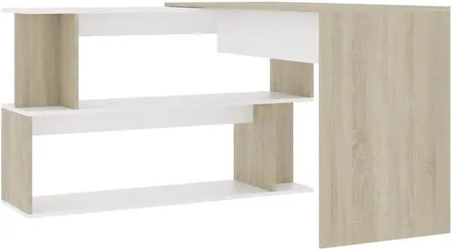 Alt view image 4 of 7 - vidaXL Corner Desk Computer Desk Home Desk White and Sonoma Oak Engineered Wood