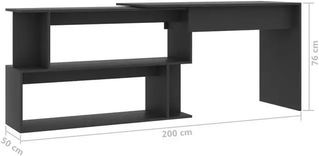 Alt view image 6 of 6 - vidaXL Corner Desk Computer Desk Home Office Workstation Gray Engineered Wood