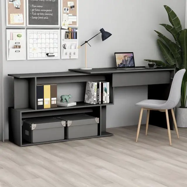 Main image of vidaXL Corner Desk Computer Desk Home Office Workstation Gray Engineered Wood