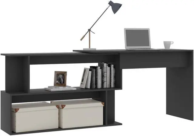 Alt view image 3 of 6 - vidaXL Corner Desk Computer Desk Home Office Workstation Gray Engineered Wood