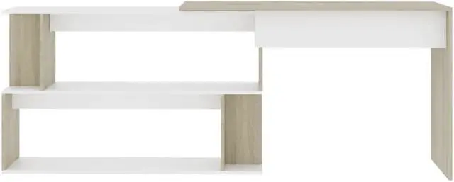 Alt view image 2 of 7 - vidaXL Corner Desk Computer Desk Home Desk White and Sonoma Oak Engineered Wood