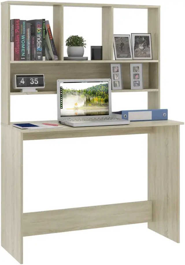 Main image of vidaXL Desk with Shelves Home Office Computer Desk Sonoma Oak Engineered Wood