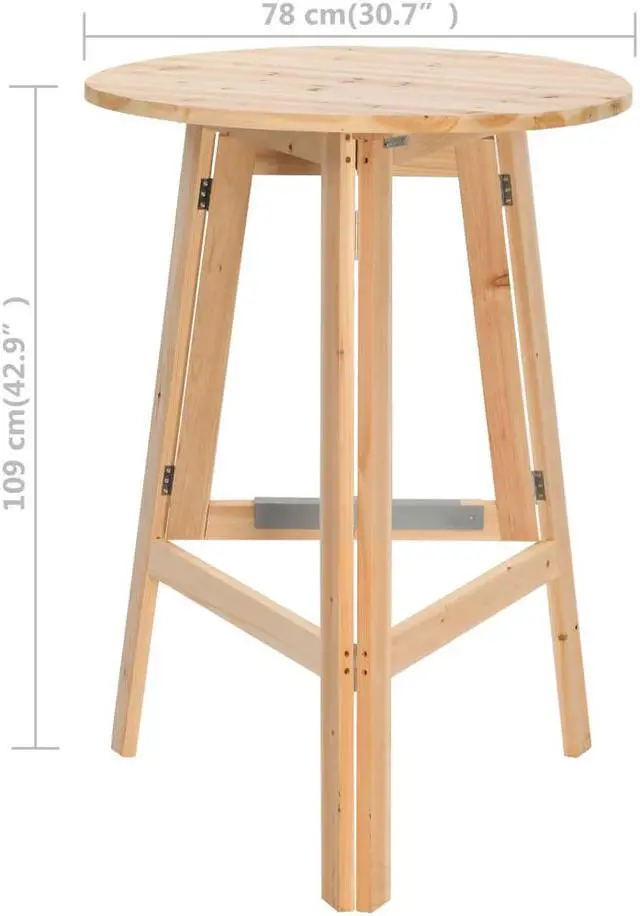Alt view image 7 of 14 - vidaXL Solid Fir Wood Foldable Bar Table Bistro Stand Pub Breakfast Table