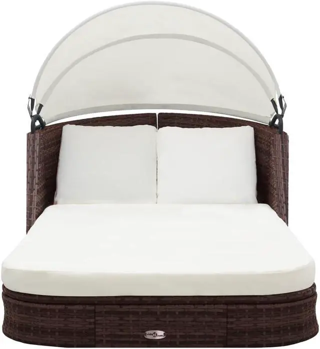 Alt view image 4 of 7 - vidaXL Double Sun Lounger 2-Person Sun Lounger with Canopy Poly Rattan Brown