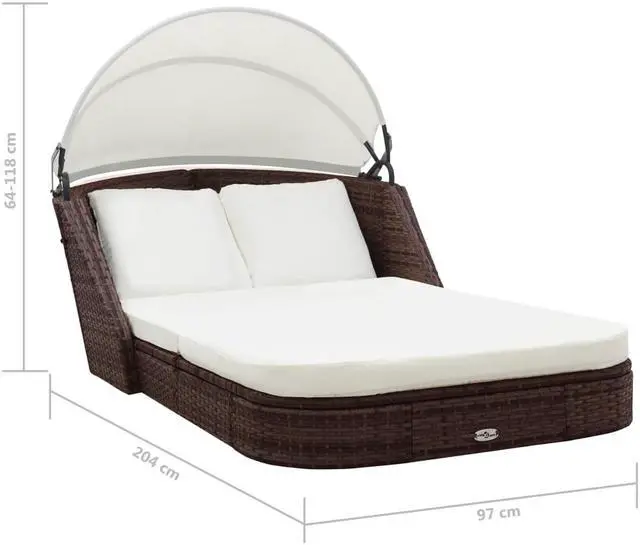 Alt view image 5 of 7 - vidaXL Double Sun Lounger 2-Person Sun Lounger with Canopy Poly Rattan Brown