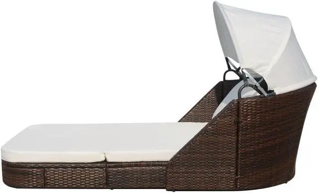 Alt view image 3 of 7 - vidaXL Double Sun Lounger 2-Person Sun Lounger with Canopy Poly Rattan Brown