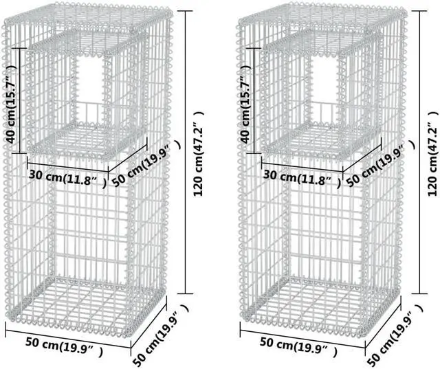 Alt view image 5 of 15 - vidaXL Gabion Basket, Galvanized-Steel Gabion Wall/ Cage, 78.7''x11.8x39.4''