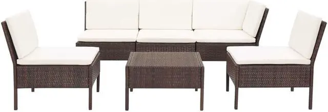 Alt view image 5 of 7 - vidaXL Patio Furniture Set 6 Piece Sectional Sofa with Table Rattan Brown