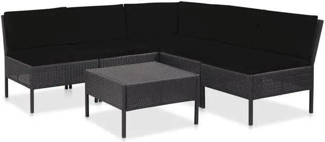 Alt view image 3 of 7 - vidaXL Patio Furniture Set 6 Piece Sectional Sofa with Table Rattan Black