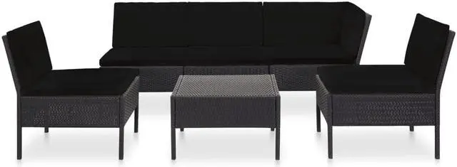 Main image of vidaXL Patio Furniture Set 6 Piece Sectional Sofa with Table Rattan Black