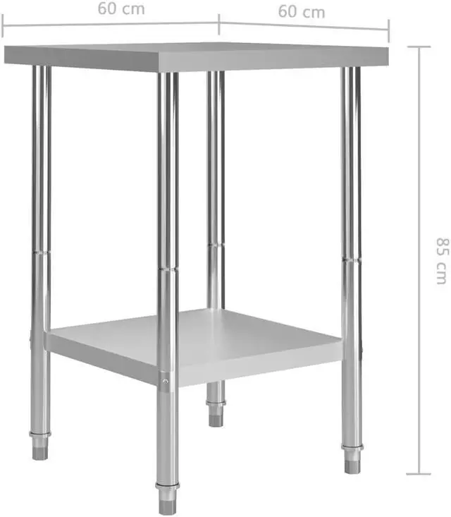 Alt view image 4 of 20 - vidaXL Kitchen Work Table Hotel Prep Work Table with Undershelf Stainless Steel