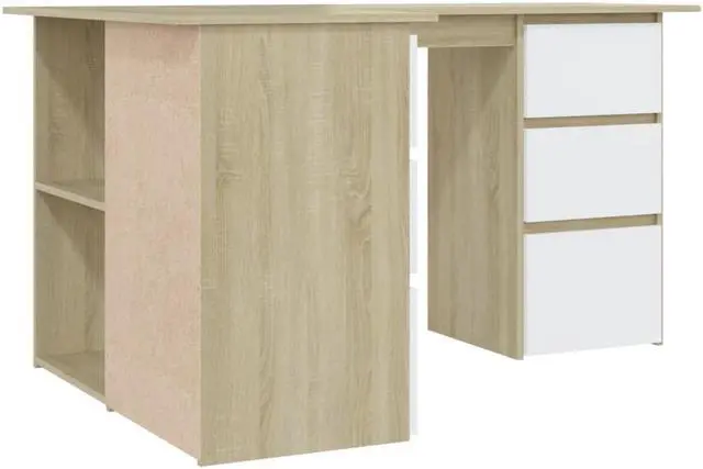 Alt view image 6 of 6 - vidaXL Corner Desk L-Shaped Computer Desk White and Sonoma Oak Engineered Wood