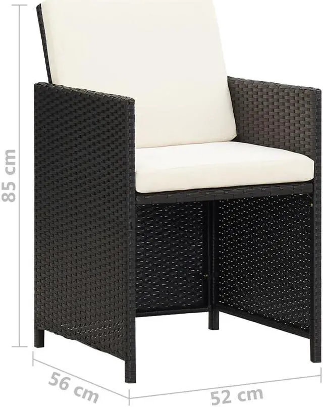 Alt view image 7 of 13 - vidaXL 2x Patio Dining Chair Wicker Poly Rattan Black Outdoor Garden Seats