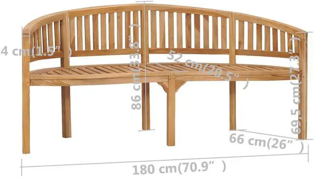 Alt view image 3 of 19 - vidaXL Banana Bench Outdoor Patio Banana Bench with Armrest Solid Wood Teak