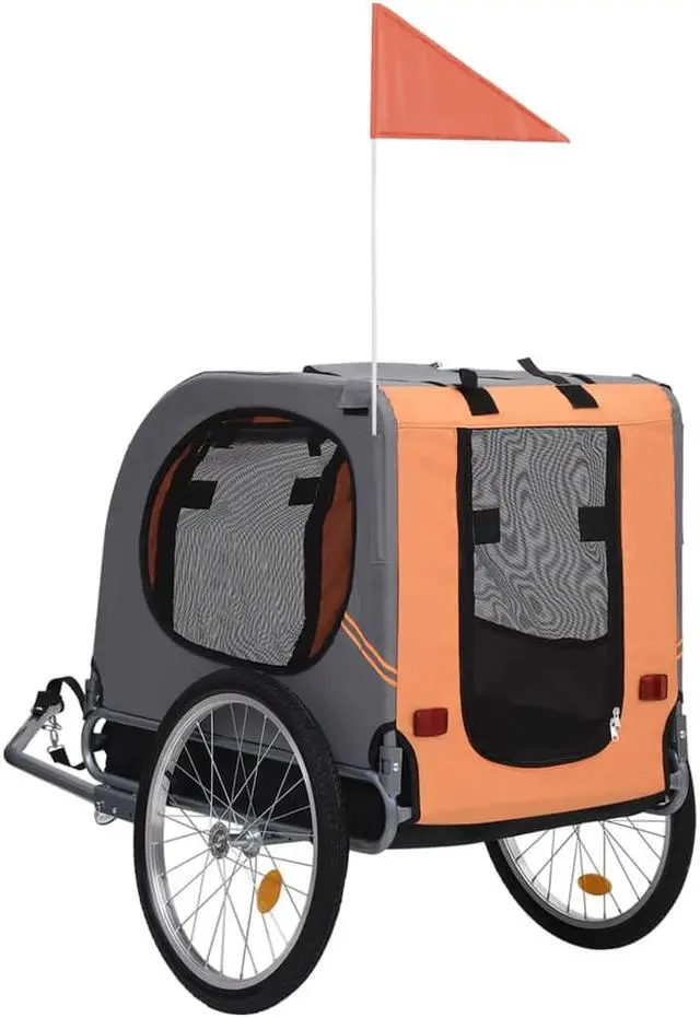 Alt view image 4 of 16 - vidaXL Dog Bike Trailer Orange and gray