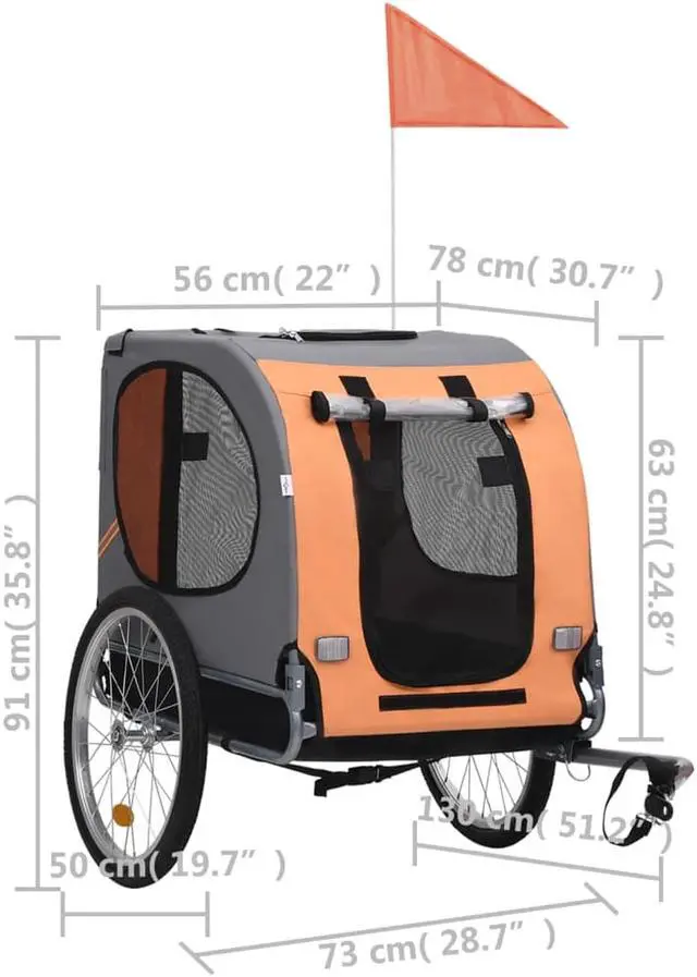 Alt view image 5 of 16 - vidaXL Dog Bike Trailer Orange and gray