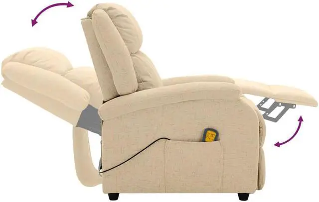 Alt view image 4 of 13 - vidaXL Massage Recliner Cream Fabric Reclining Electric Chair Seat Furniture