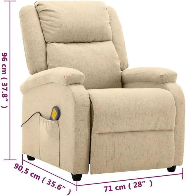 Alt view image 13 of 13 - vidaXL Massage Recliner Cream Fabric Reclining Electric Chair Seat Furniture