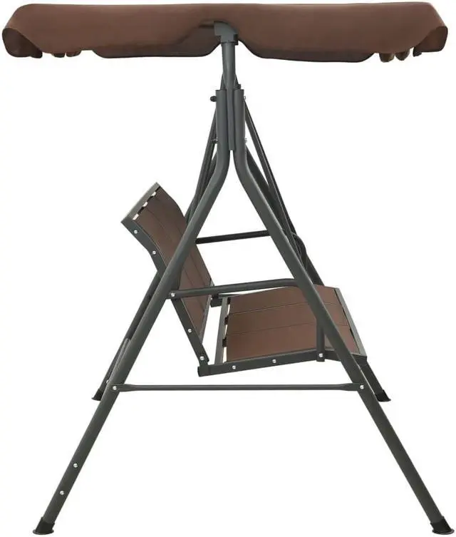 Alt view image 3 of 16 - vidaXL Swing Chair Outdoor Swing Bench with Adjustable Canopy Coffee Steel