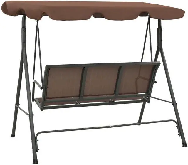 Alt view image 4 of 16 - vidaXL Swing Chair Outdoor Swing Bench with Adjustable Canopy Coffee Steel