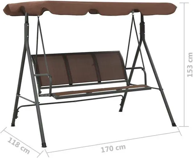 Alt view image 10 of 16 - vidaXL Swing Chair Outdoor Swing Bench with Adjustable Canopy Coffee Steel
